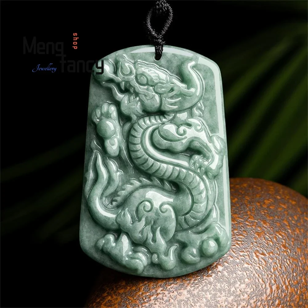 

Natural A-goods Jadeite Zodiac Dragon Tsunami World Pendant Exquisite Mascot Handicraft Fashion Luxury Fine Jewelry Holiday Gift