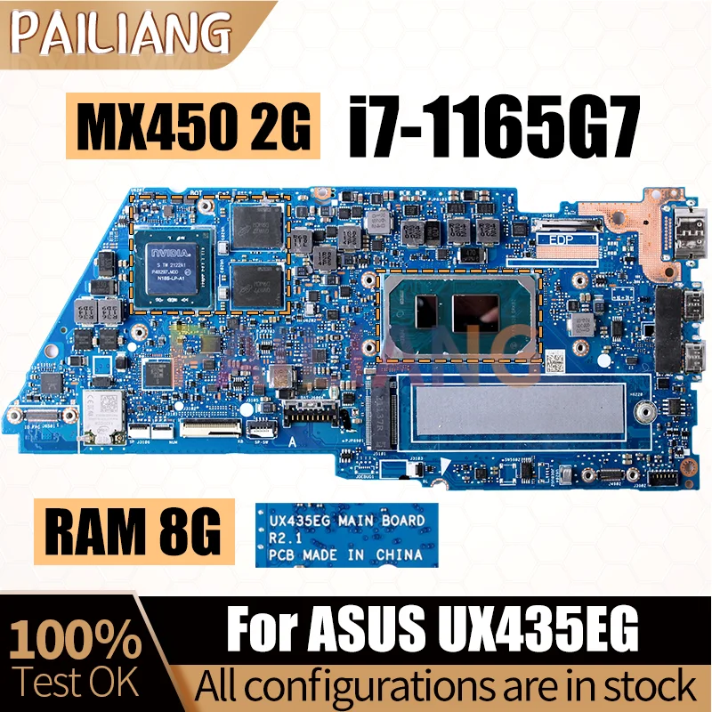 For ASUS UX435E UX435EA UX435EAL BX435E RX435E UX435EG UX435EG MAIN BOARD MX450 i7-1165G7 RAM 8G Notebook Mainboard Full Tested