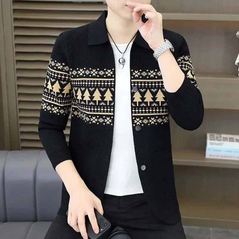 

Корейский высококачественный вязаный кардиган-жакет для мужчин, весна-осень, новая модная универсальная верхняя одежда с длинными рукавами