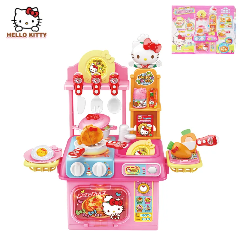 New Sanrio Series Hello Kitty Cute Cooking Workshop Girl Kitchen Cooking Acousto-optic Play House Toys Children Birthday Present