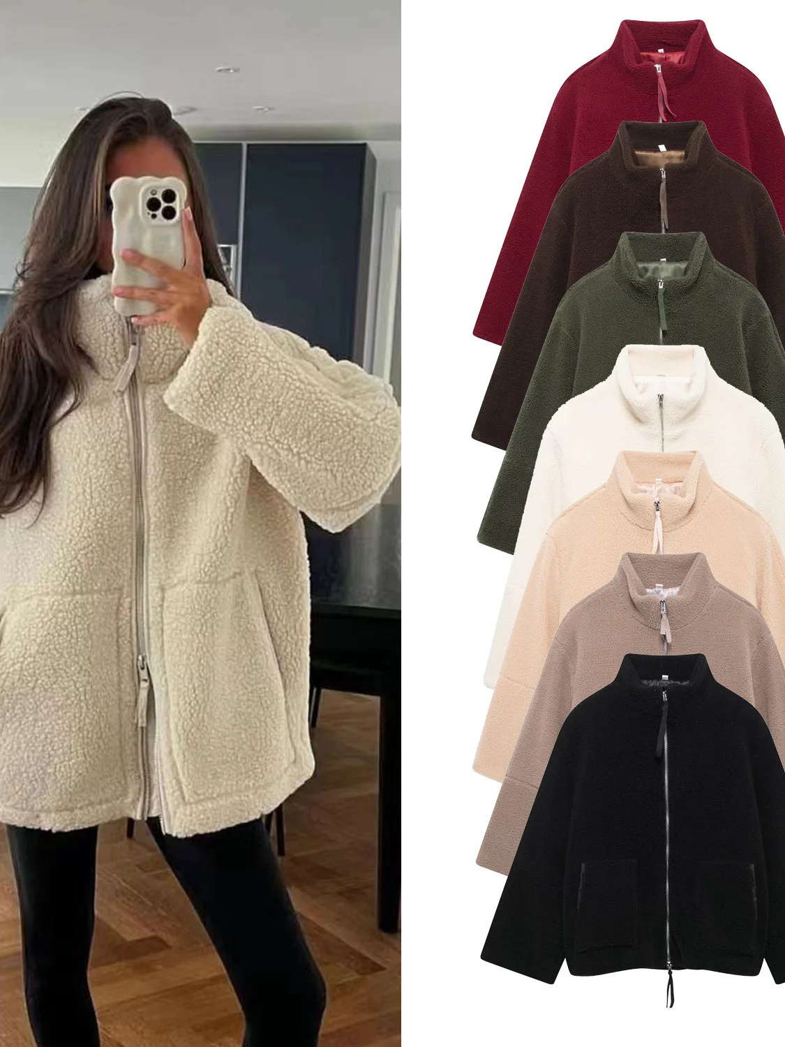 

Warm Teddy Fce Cotton Jaet Stand Collar Lazy Sle Casual Autumn Winter Women's Outerwear Thin Knitted Coat 2025 Trend
