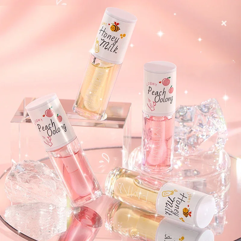 Pfirsich-Honig-Lippenöl lindert trockene, feuchtigkeitsspendende Lipgloss, verblasst Lippenlinien, Wasser, leicht, großer Bürstenkopf, Lippenpflegeserum, Kosmetik
