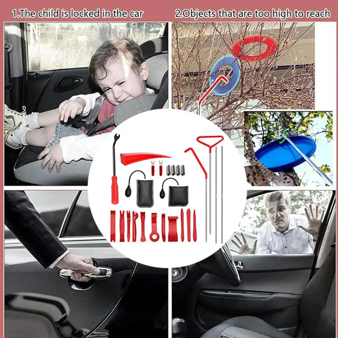 Car Door Tool Inflatable Air Wedge Pump Auto Window Door Open Unlock Fixing Gripper Tools Long Reach Kits with Carrying Bag