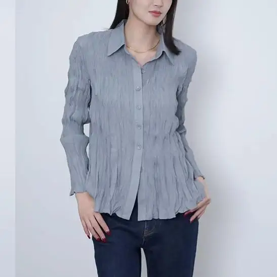 

Miyake Pleated 2026 Spring and Summer New Commuter Simple Loose Messy Pleated Shirt Loose Large Size Blouse Bottoming Shirt