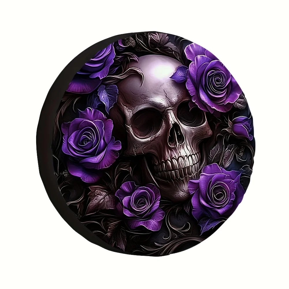 1pc Gothic Skull and Rose Design Spare Tire Cover Machine Washable Polyester, Universal Fit for Indoor Tire Protection
