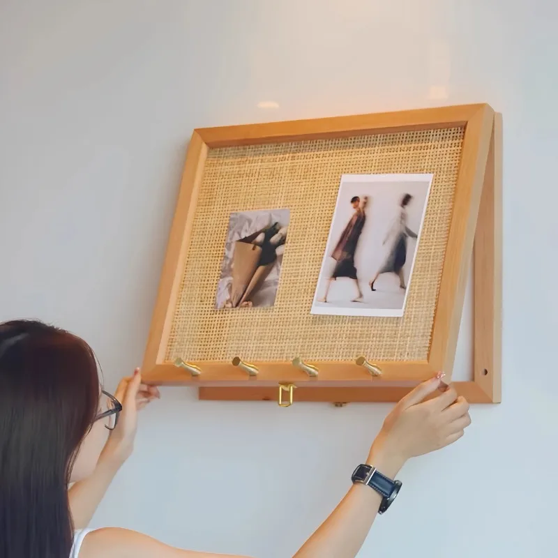 غطاء صندوق قواطع دوائر الروطان رف جدار مع لوحة زخرفية منسوجة وخطافات لغرفة المعيشة/مدخل لإخفاء الأسلاك التي لا يبدو #5