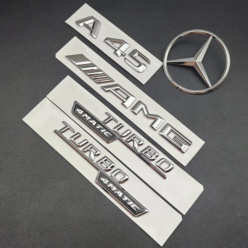 3D ABS Chrome A45 Logo Body Kit Turbo 4MATIC Badge AMG Emblem Car Rear Star Sticker For Mercedes Benz A45 AMG W176 Accessories