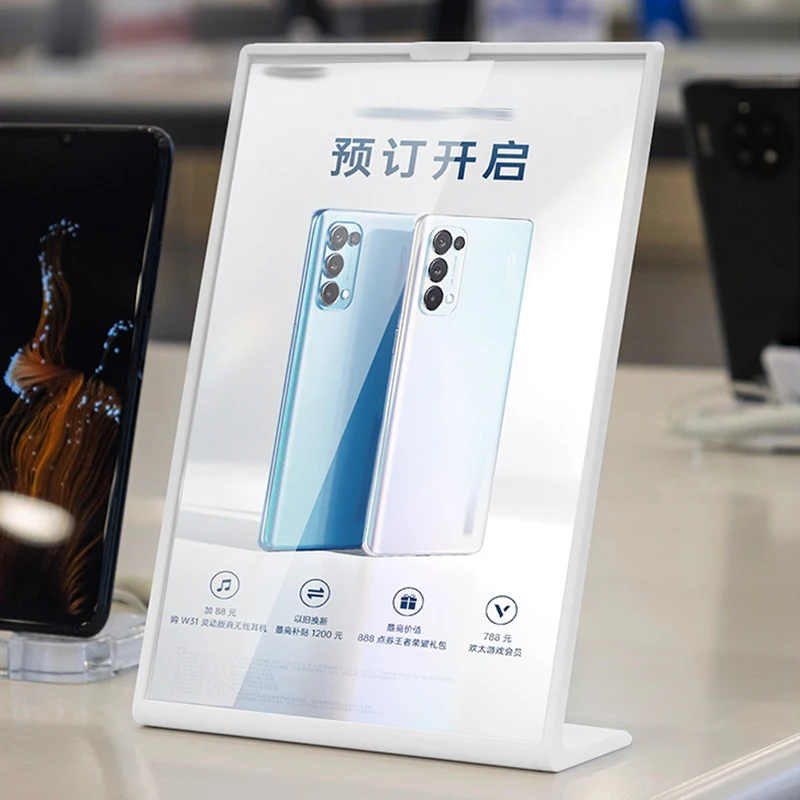 아크릴 패널 메뉴 디스플레이 랙 L자형 수직 테이블 카드 홀더 (A4, A5, A6 용) 고급 와인 접시 카탈로그 메뉴 표시 가격표