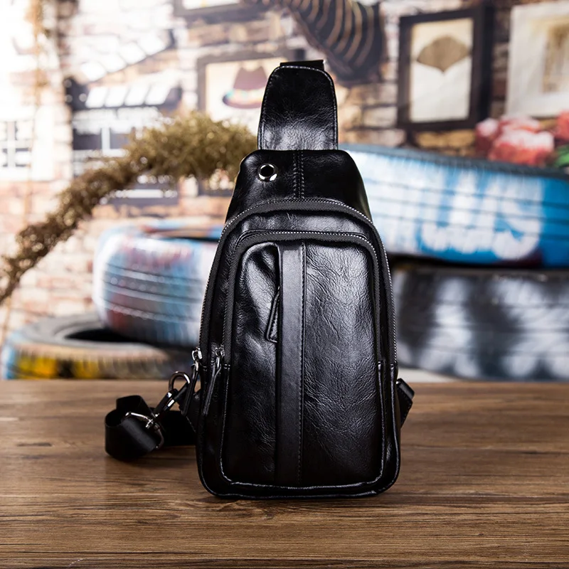 Luxury Brand PU Leather Men Chest Bag Travel Hiking CrossBody Bag Male Messenger Bag For Men Leather Chest Pack Sling Bag