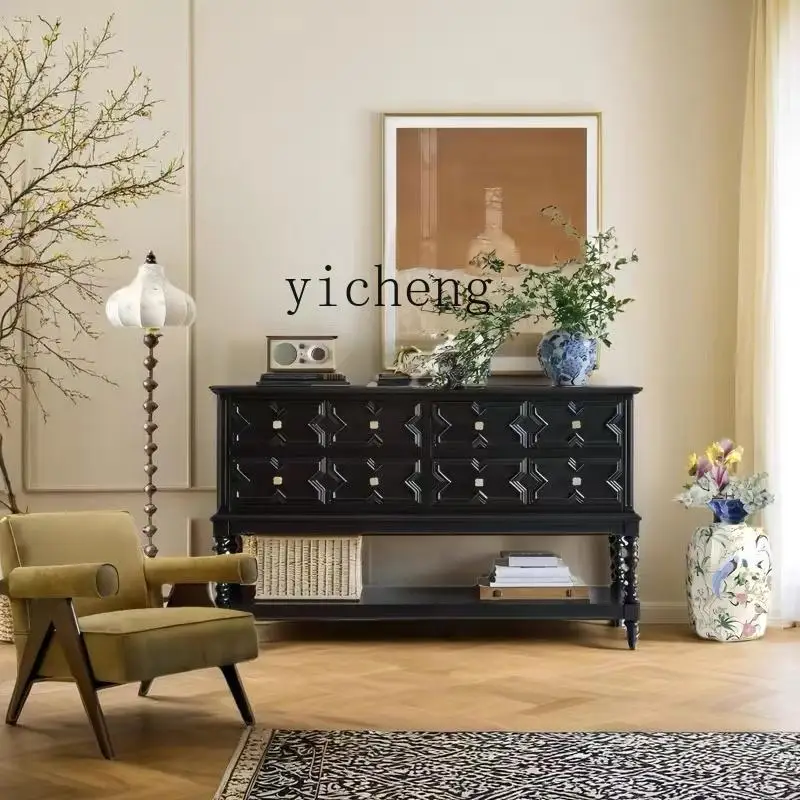 

YXY Retro Living Room Chest of Drawers Black Decorative Entryway Hallway Storage Table Partition Cabinet Screen Against the Wall