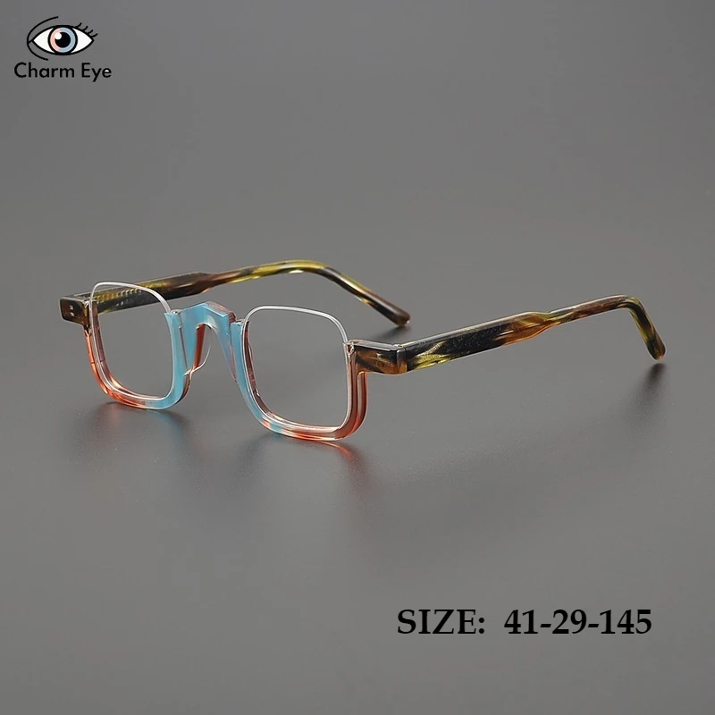 

Handmade Half Frame Small Face Women Glasses Frame Fashion Designer Color Blocked Ultra Light Men Myopia Anti Blue Light Eyewear
