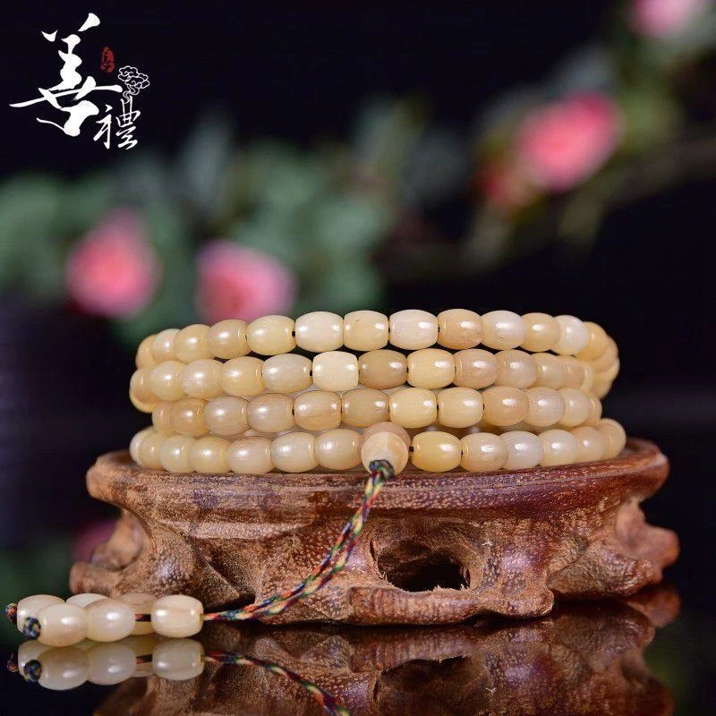 Natural full-grain bracelet with 108 camel bone beads, jade-like smooth texture, suitable for both men and women
