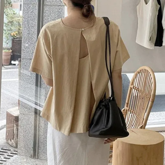 

Korean Sle Casual Loose ort Sve irt Women's Summer Size Age Reduction Belly Cover Skirt Bumpers Top