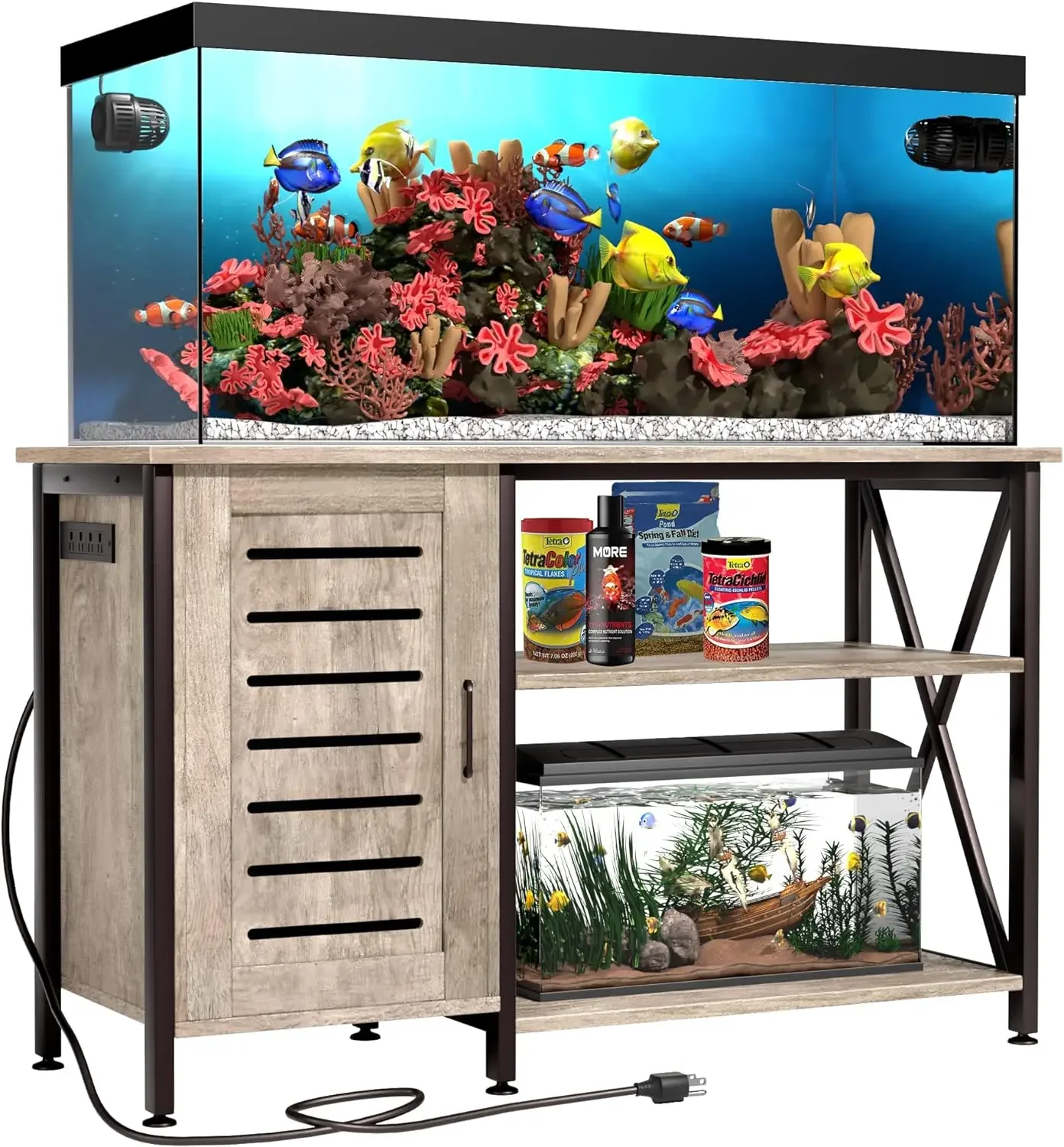 XCYHerture 55-75 Gallon Fish Tank Stand, Aquarium Stand with Power Outlets and Cabinet for Fish Tank Accessories Storage,