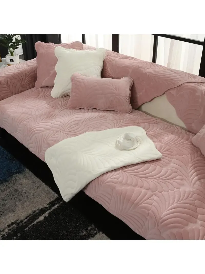 Nordic Zacht Fluweel Pluche Gewatteerde Sofa Handdoek Dikker Korte Pluche Sectionele Sofa Cover Anti-Slip Bank Hoezen Voor Woonkamer