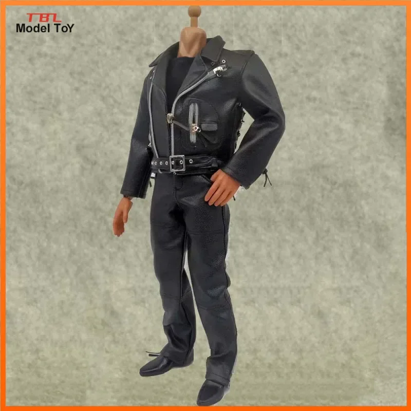 

Collectible 1/6 Figure Male Black Leather Clothes Set Jacket Pants Shirt Shoes Model for 12in Action Body Accessories ZYTOYS