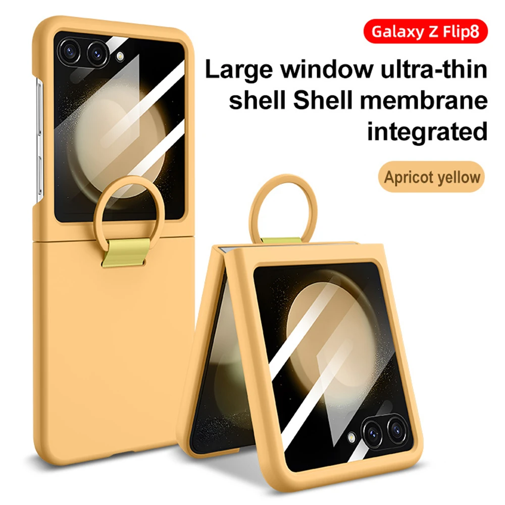 Luxuriöse, einfarbige, mattierte Glas-Schutzhülle für Samsung Galaxy Z Flip 8 7 6 5 5G Fold, modische, stoßfeste, weiche Ring-Handyhülle