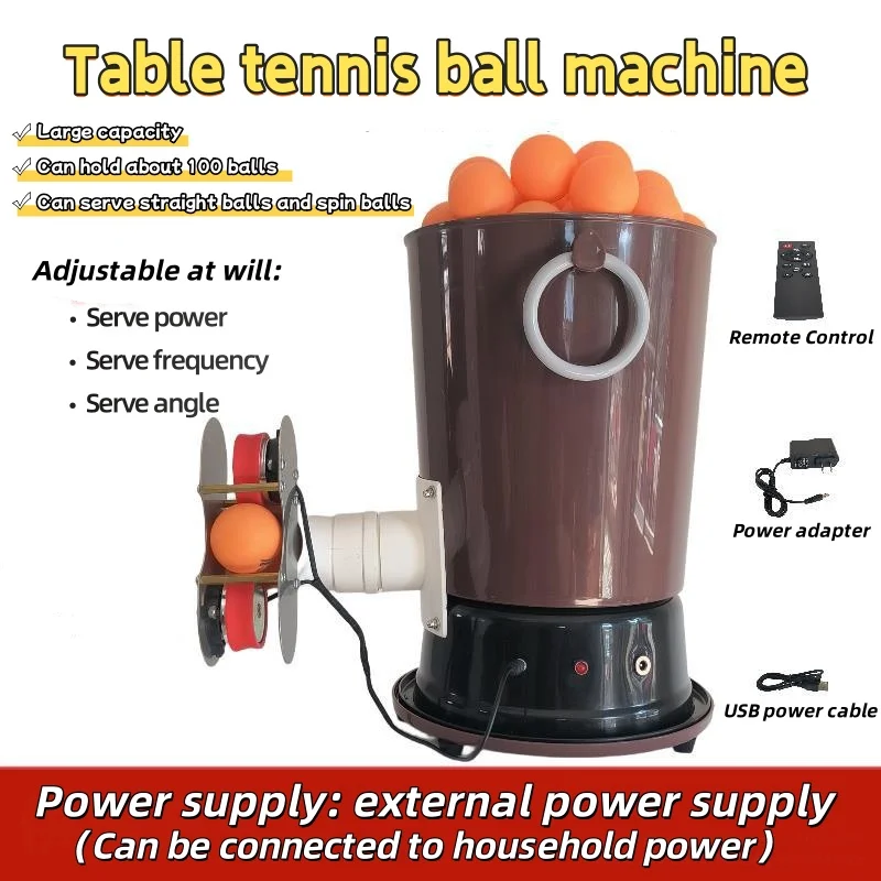 The table tennis ball machine features automatic serving and accompaniment adjustable speed large capacity plug-in and portable