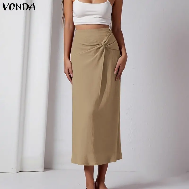 

Летняя юбка однотонная VONDA, женская длинная юбка для офиса, вечеринок, повседневная миди-юбка, уличная одежда, модные женские брюки