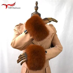 100% Real Fox Fur Cuffs Winter Natural Warm Oversized Arm Warmmer Wristband High Quality Coat Jacket Sleeve Fashion Luxury Cuffs