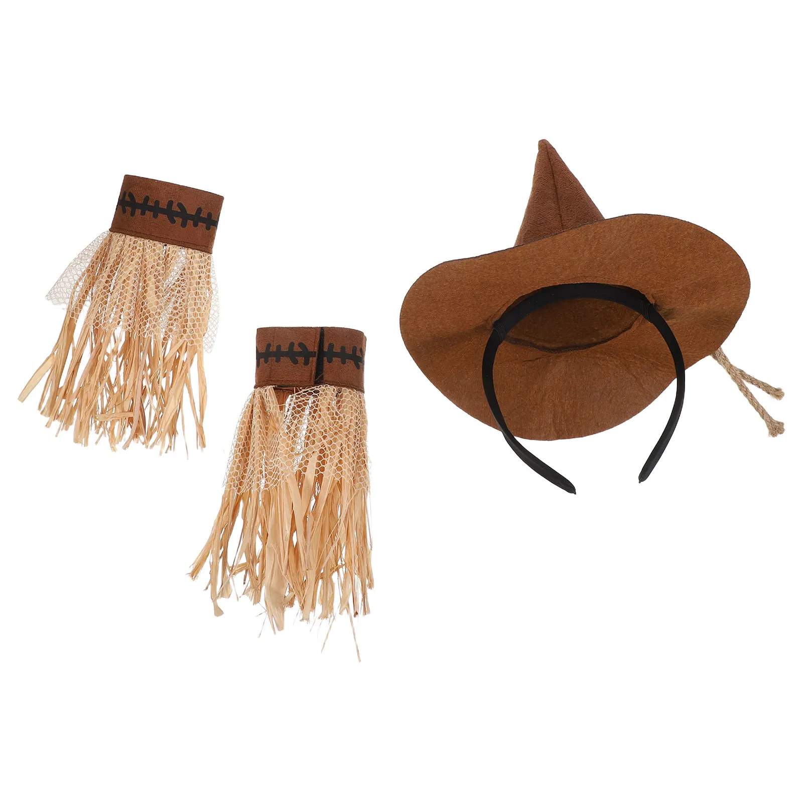 1 Juego de disfraz de espantapájaros para fiesta, accesorios con temática de granja para Halloween, diadema, sombrero, pulsera, decoración para disfrazarse