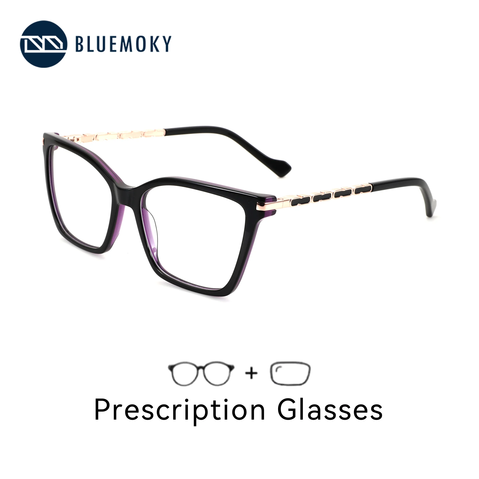 BLUEMOKY L Size Butterfly Acetate Photochromic Prescription Glasses For Women Blue Light  Myopia Graduated Lenses