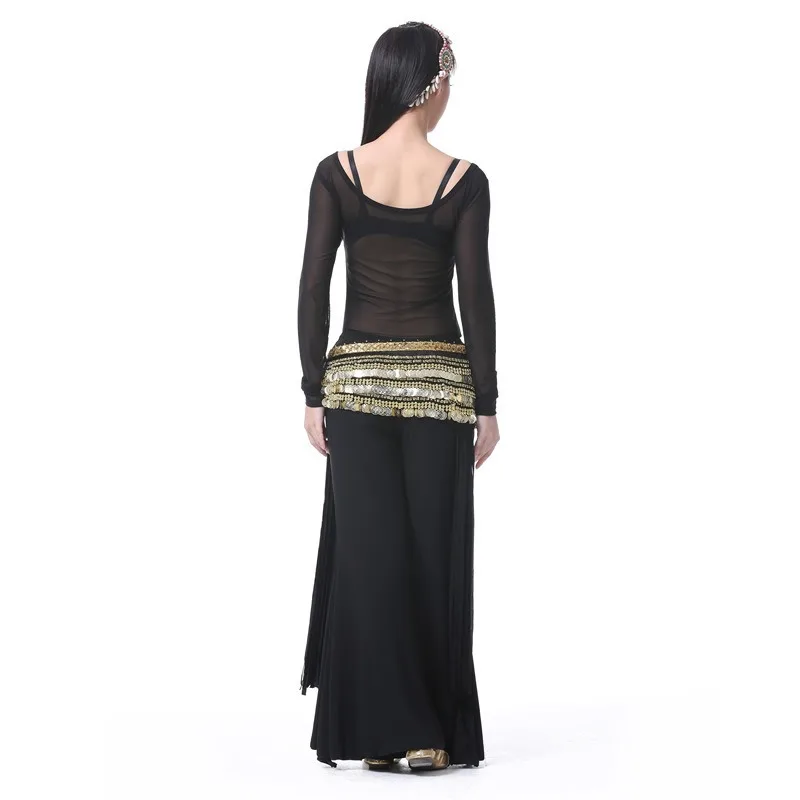 Customized Tribal Style Transparent Round Neck Long Sleeved Belly Dance Specific Transparent Base Top