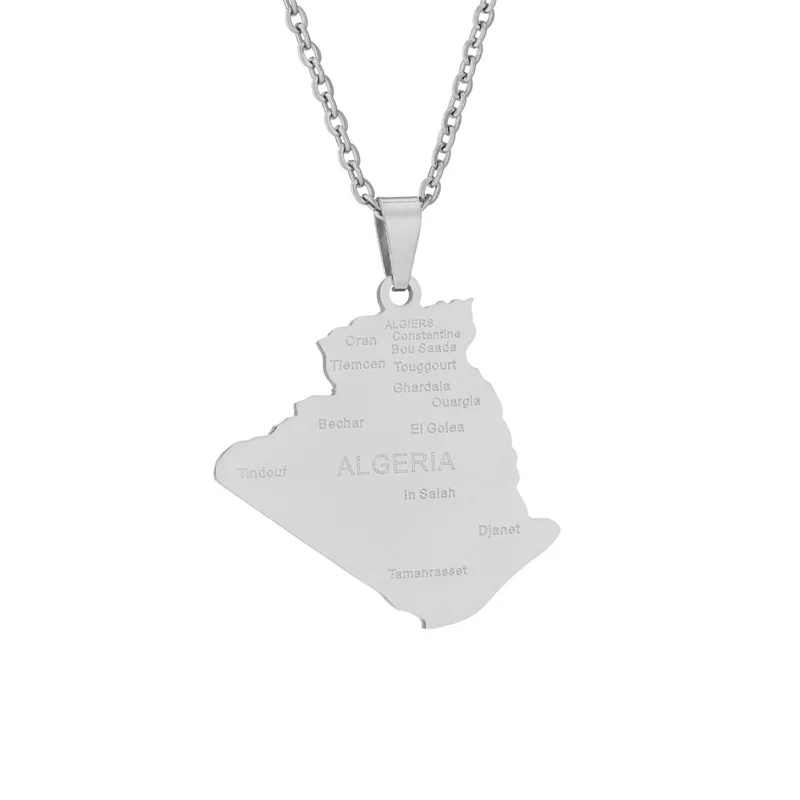 European and American Stainless Steel Algerian City Necklace With Map Pendant