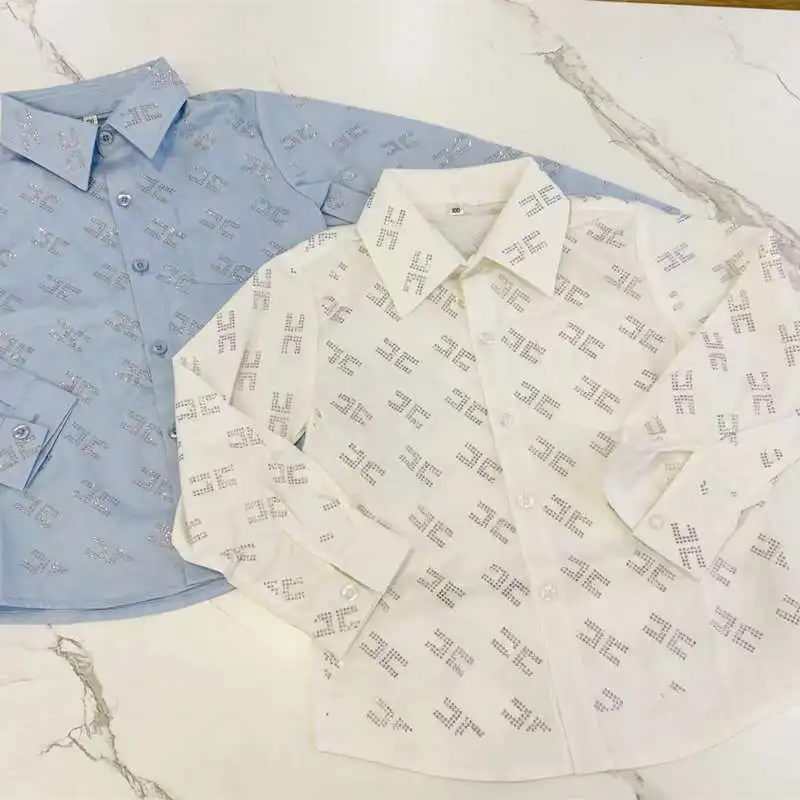 New Summer White Short Sleeves T-Shirt for Kids Blue Brand All Over Print Letter Clothes for Kids
