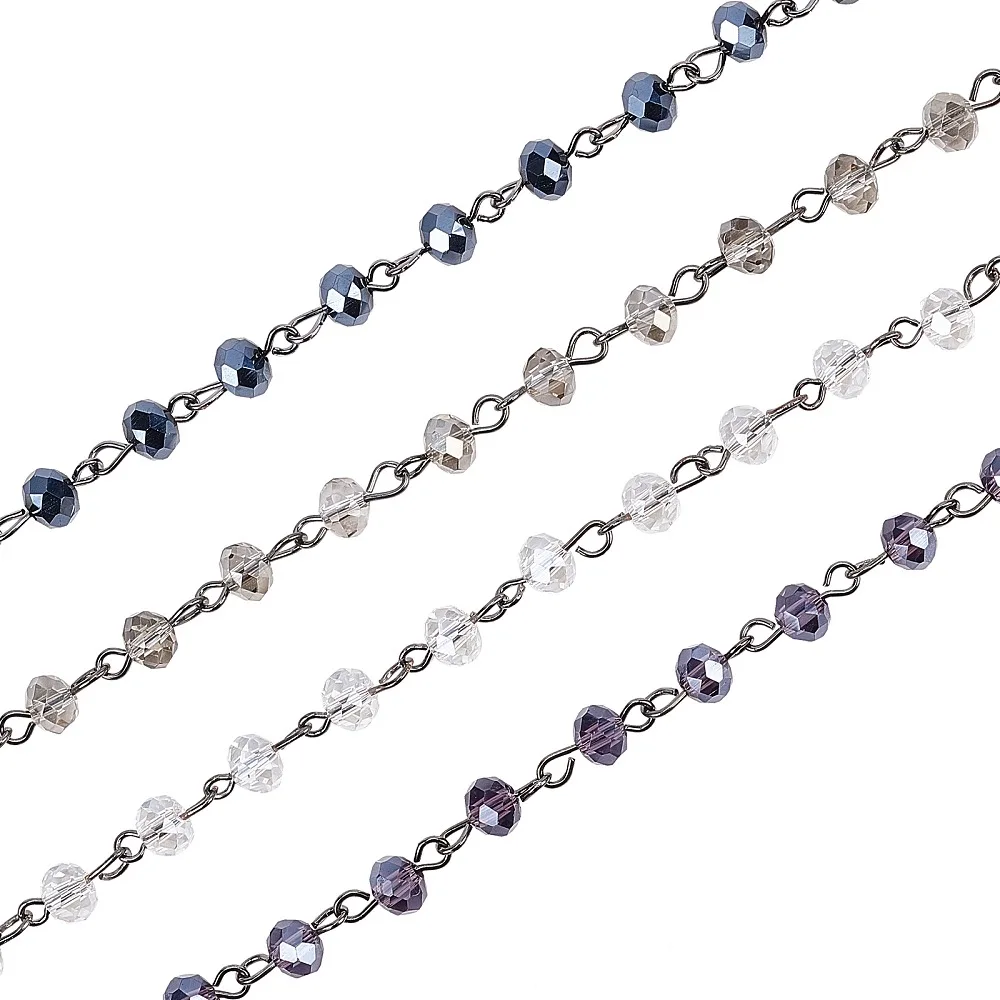 

Handmade Glass Beaded Chains for Necklaces Bracelets Making with Gunmetal Tone Brass Eye Pin Unwelded Mixed Color 39.3 inch