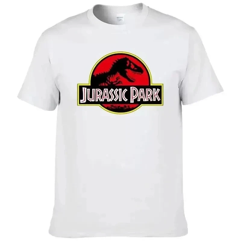

Summer New Jurassic Park Classic Retro Red Distressed Logo T-Shirt Tee Shirt Vintage Clothes Plain White Men Short Sleeve Male