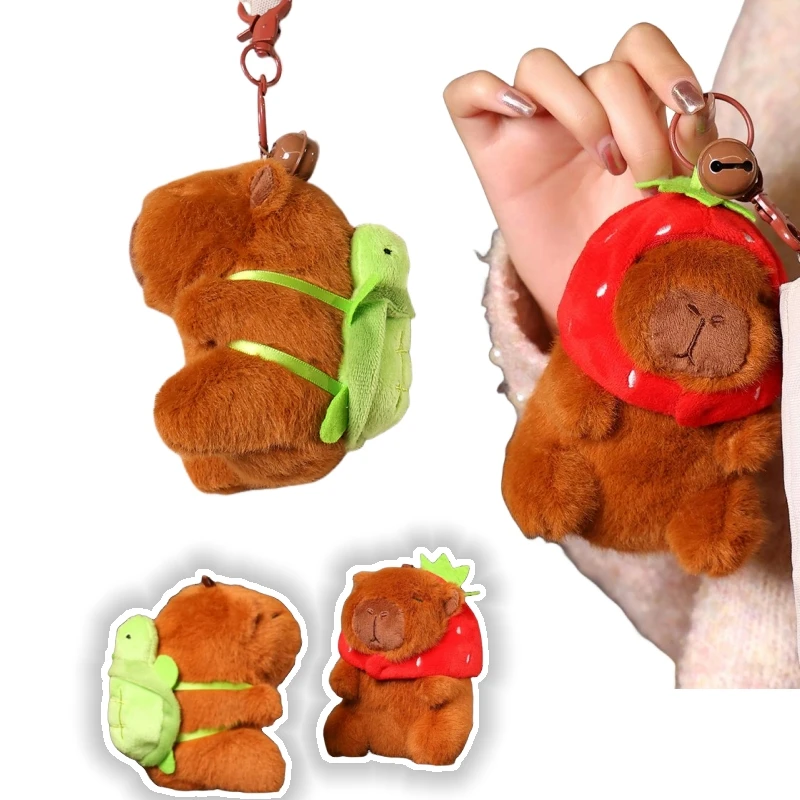 12CM Capybara Plush Pendant  With Turtle Backpack Simulation Anime Cute Stuffed Animals Girls Xmas Birthday Gift Kid Toys Decor