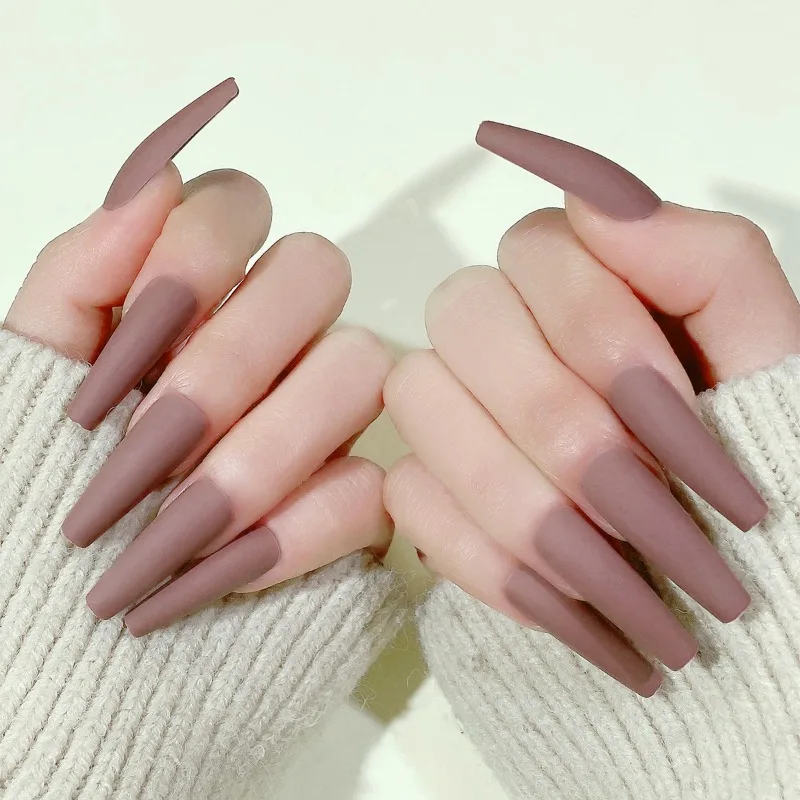 24PCS False Nails Gray Matte Ballet Style 24pcs French Tip Press On Nails for Women