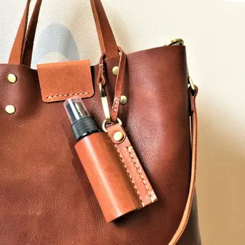 휴대용 손 소독제 스프레이 병, 재사용 가능 병, 손 세척 보관 병, 키체인 홀더, 가죽 케이스 포함, 60ml