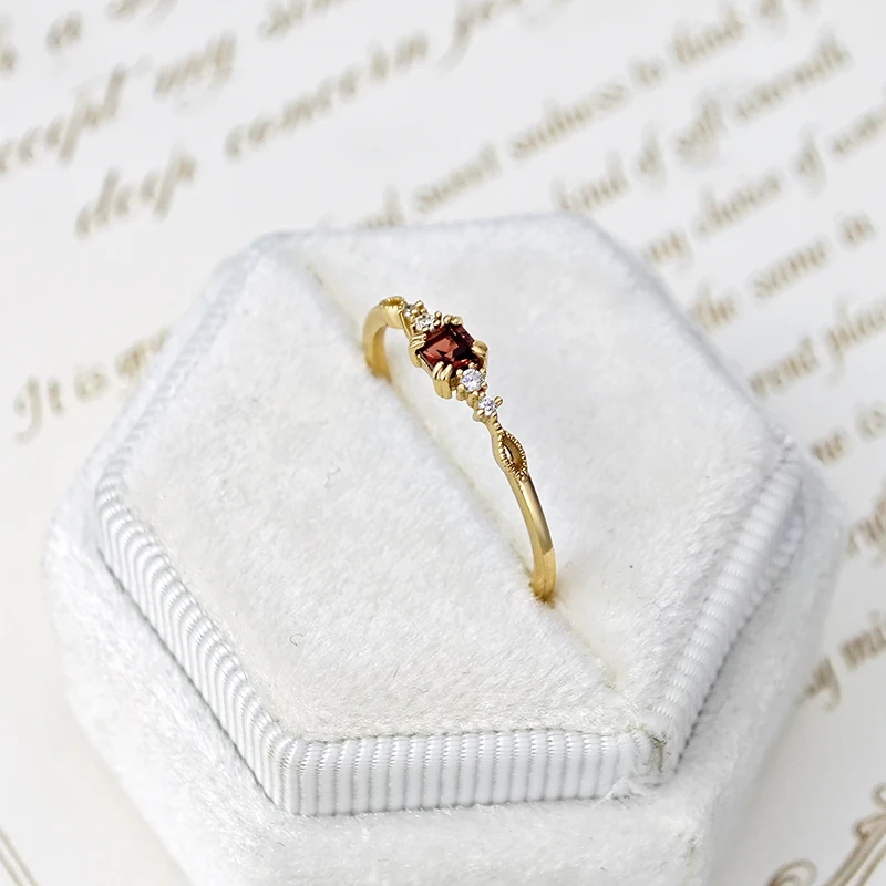 LAMOON Natural Garnet Ring For Women Gemstone Thin Rings 925 Sterling Silver Gold Vermeil Simple Daily Jewelry Friendship Gift