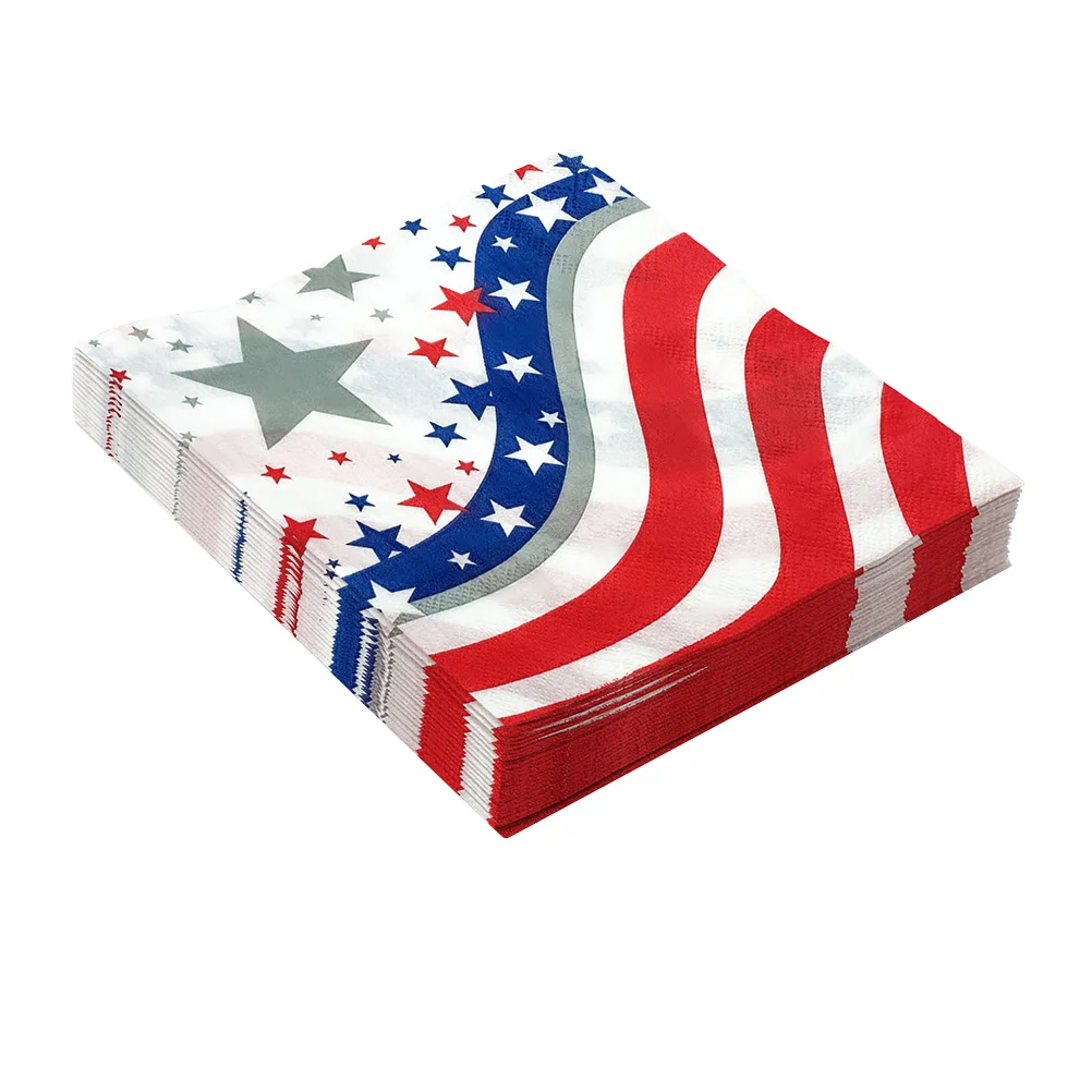 40 Sheets Paper Napkin Independence Day Pattern Theme Tissue Party Supplies Printing Disposable Pentagram