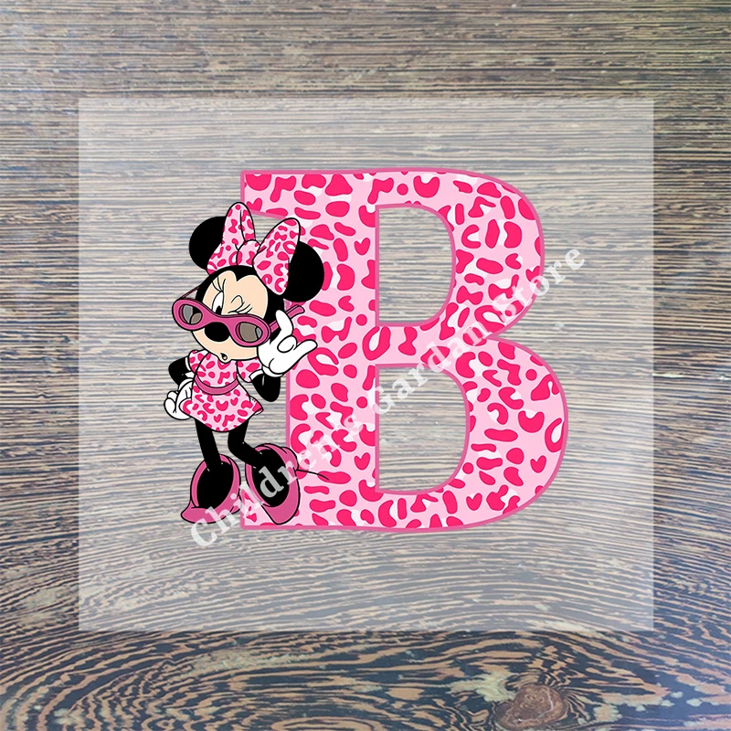 Minnie Mickey Mouse Disney Letter Clothes Sticker Hot Transfer Clothing Patch Iron on Patch Women Leopard Print T Shirt Sticker