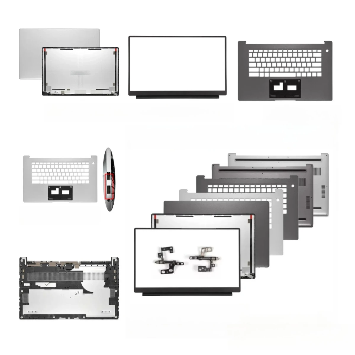Новые запчасти для MateBook D15 BoB-WAE9P BoB-WAH9: задняя крышка LCD-экрана, передняя рамка, подставка для рук, верхняя и нижняя части корпуса, петли.