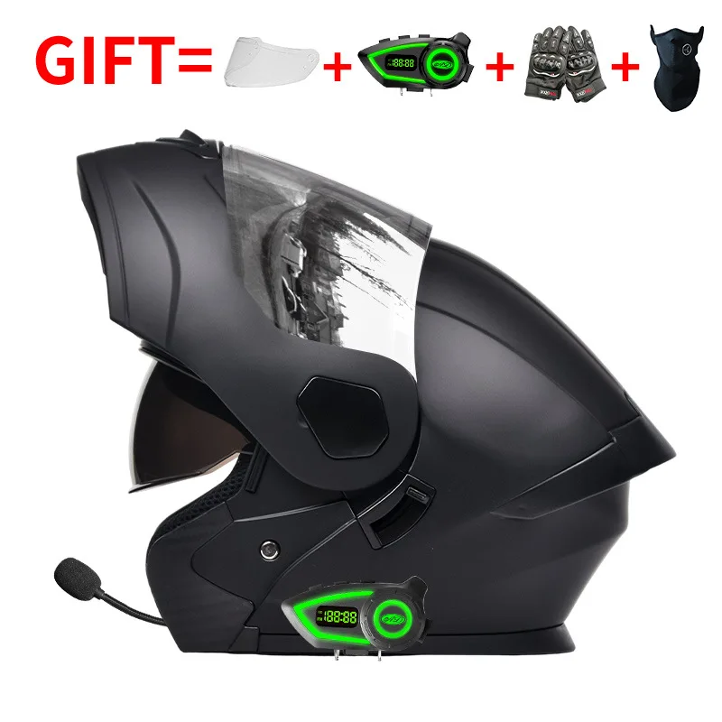 Wholesale  Seller Dot Motorcycle Helmets Dual Lens Helmet with Bluetooth Glove Three Piece Set Cycling Safety Helmet