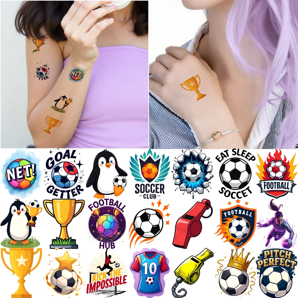 

54 шт., временные татуировки, декоративные наклейки, водонепроницаемые долговечные наклейки для тела, футбольный дизайн, временные татуировки, наклейки