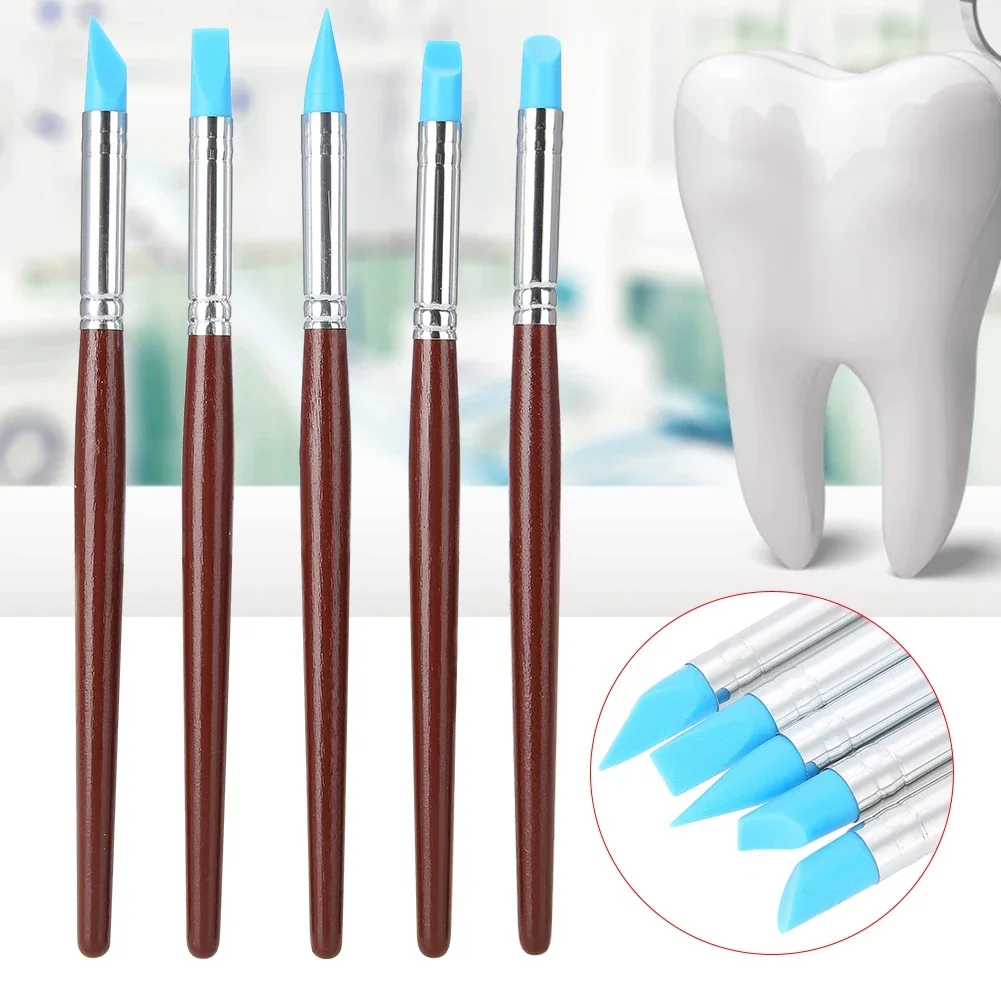 Caneta de modificação dentária de silicone, 5 peças, adesivo de dente formando escultura, ferramentas de escultura, superfície oclusal, ponta azul