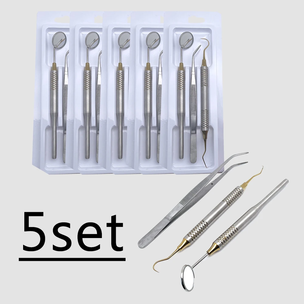 

5 комплектов стоматологических инструментов из нержавеющей стали с зеркальным пинцетом и локтевым зондом для чистки зубов и отбеливания зубов