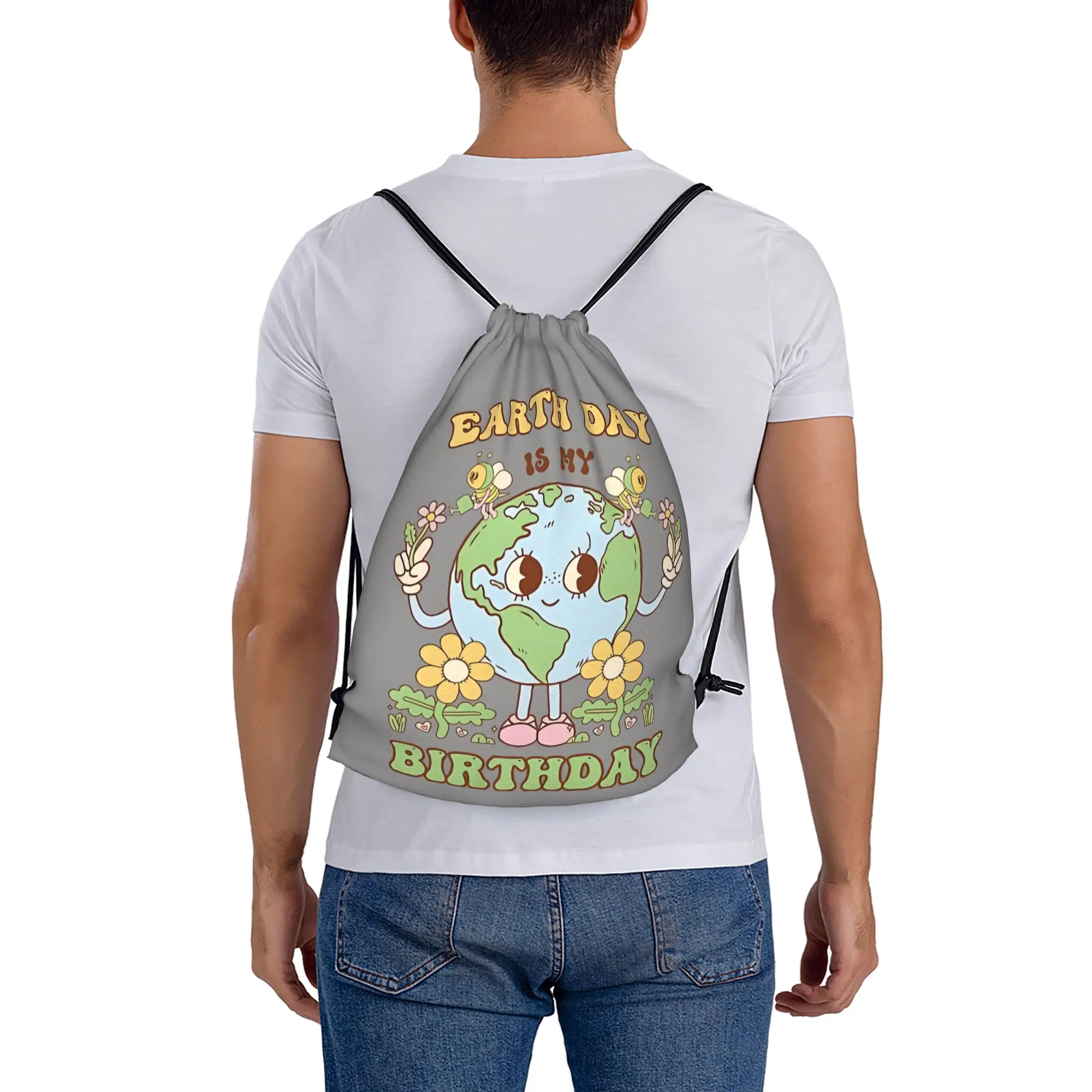 Earth Day Is My Birthday April 22Nd Nature Conservation  Portable Shopping Drawstring  Riding Backpack Gym Shoes Drawstring Bags