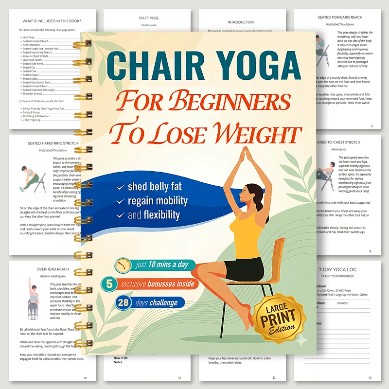 The Complete Guide to Chair Yoga: 10-Minute Daily 28-Day Challenge |   Low-Intensity Exercise That Is Easy and Relaxing, Helps Restore Strength, Flexibility, Balance, and Can Aid in Weight Loss. |   Gentle Seated Yoga Exercises Suitable for Elderly Beginners, Improving Overall Health.
