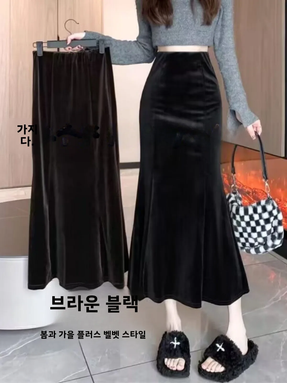 Fleece-lined 50 Small Fishtail Skirt Autumn and Winter Gold Velvet Skirt 55 Coffee Color Sheath Midi dress 45 High