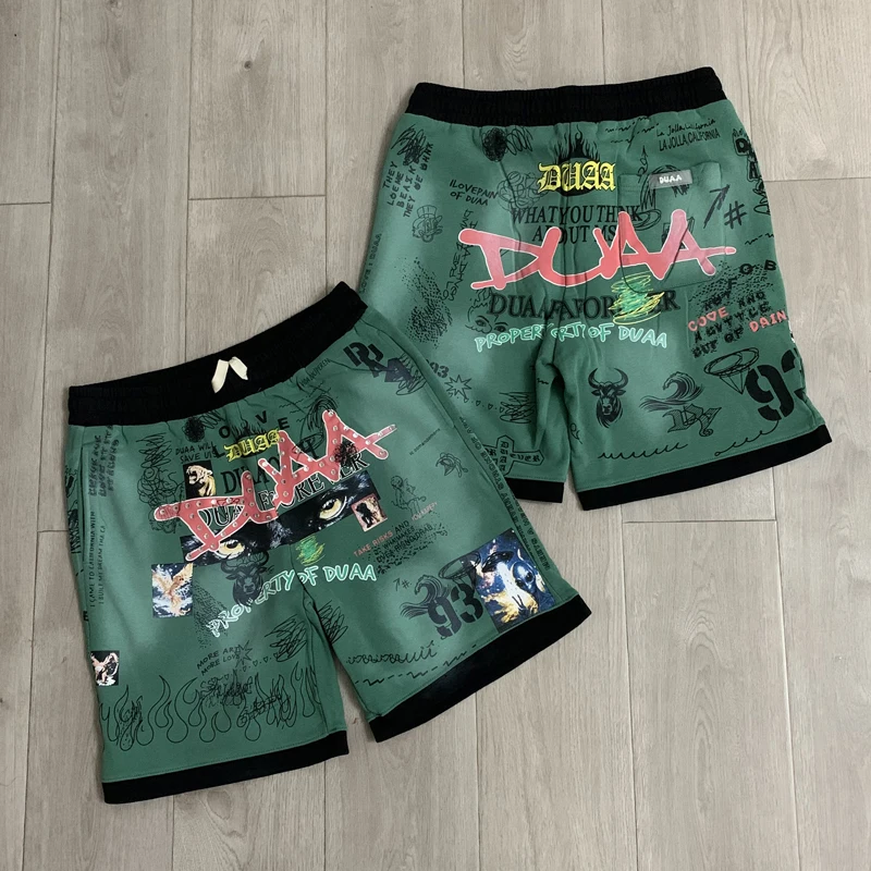 2027 Spring Summer European American Street Trend Brand Hot Diamond Duaa Shorts Graffiti Pattern Casual Pants