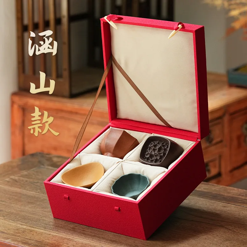 

Yixing Pure Handmade Kung Fu Tea Cup, Original Mineral Purple Sand Cup, Four Seasons Joyful Small Cup Tea Set, Gift Box