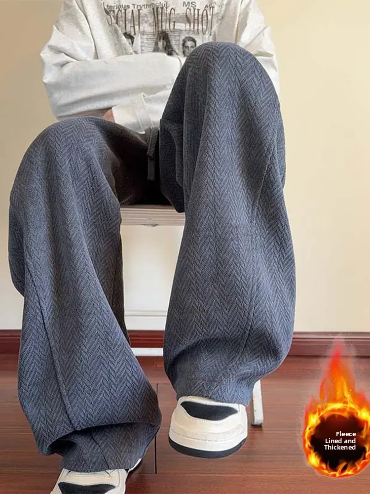 

Thiened Fce Мужские повседневные брюки Осень Зима Wheat Spike Pattern Spor Широкие брюки прямого кроя со средней талией Длинные ...