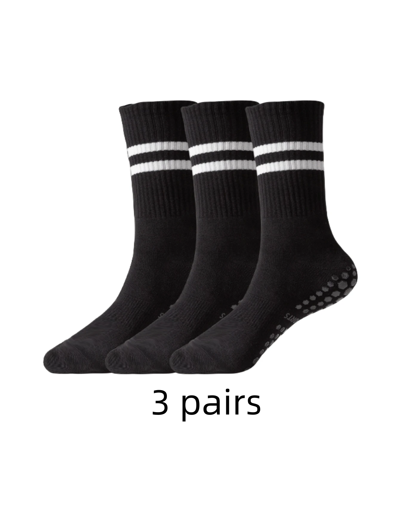 3 pairs of anti slip yoga socks, medium tube socks, anti slip silicone indoor fitness Pilates women's sports socks