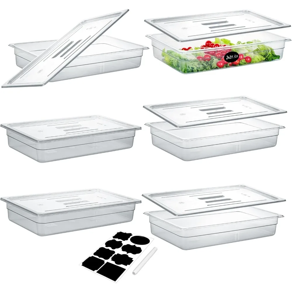 

6 упаковок контейнеров для хранения пищевых продуктов большой емкости с крышками, прозрачный поликарбонат глубиной 4 дюйма